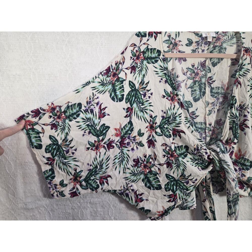 Y2k Floral Printed Wrap Tie Front Flowy Boho Dolman Sleeve Blouse Size M - Picture 3 of 8